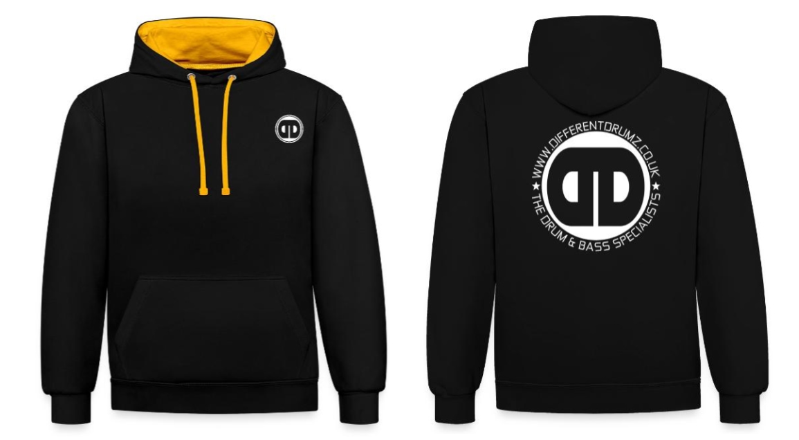 Different Drumz Branded Hoodie Front & Back Different Drumz branded hoodie showing front and back logo designs by N2O Designs