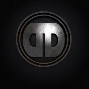 DD Badge Logo Rusty Metal on Black Leather