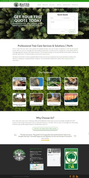 Hayes Treecare Website Design by N2O Designs