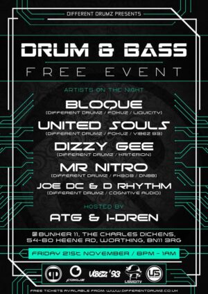 Different Drumz Free Drum & Bass Event Flyer A5